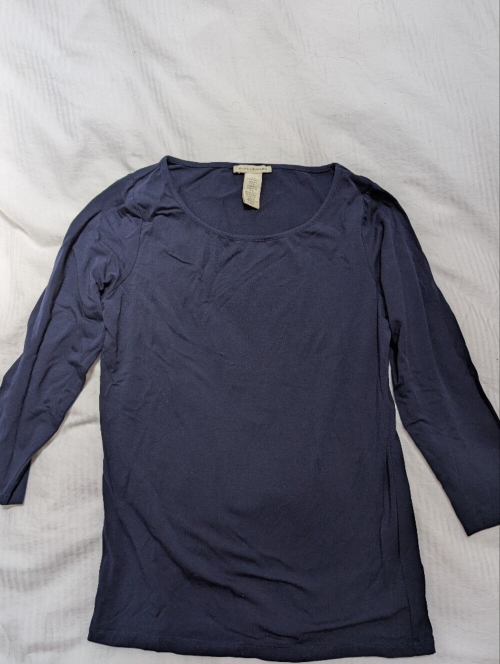 White + Warren Navy Blue 3/4 Sleeve Stretch T Shirt Top XS